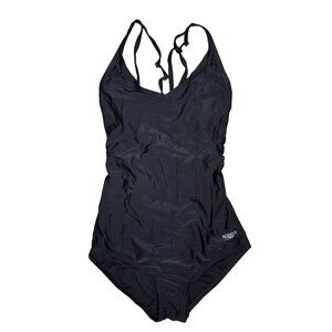 Speedo Womens Black One-Piece Swimsuit size M Nylon & Spandex criss cross back